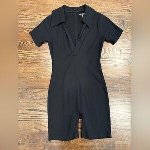 Year of Ours Black Ribbed Short Sleeve Romper